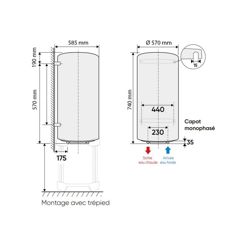 Chaufféo 100 L - chauffe-eau électrique vertical mural compact - Image 2