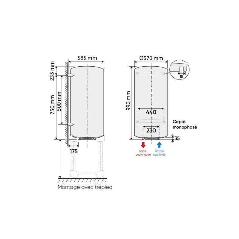 Chaufféo+ 150 L - chauffe-eau électrique vertical mural compact - Image 3