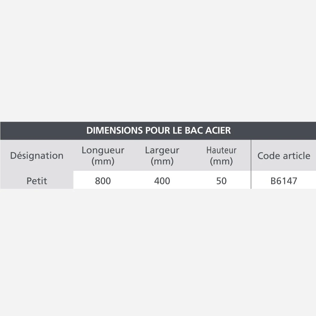 Petit bac de récupération en acier 800 X 400 X 50mm - Image 2