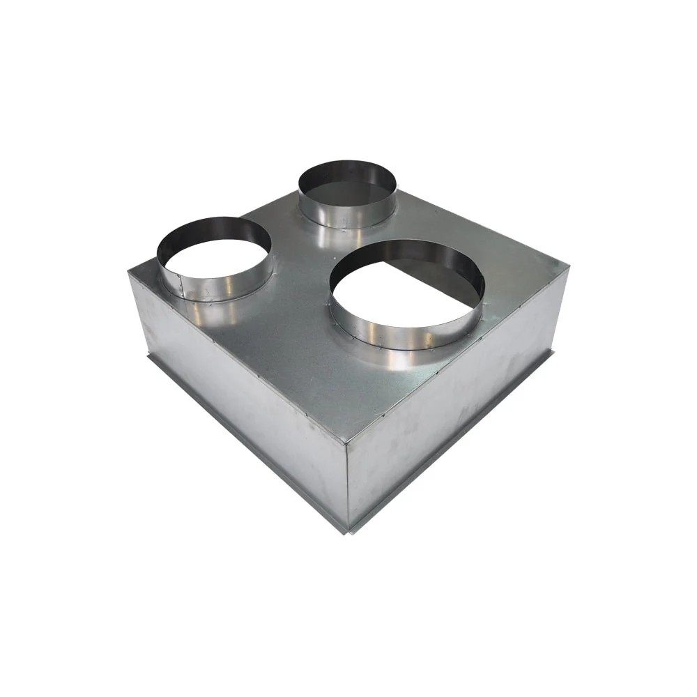 Plénum en acier galvanisé pour grille de reprise 600x600 mm - 3 piquages