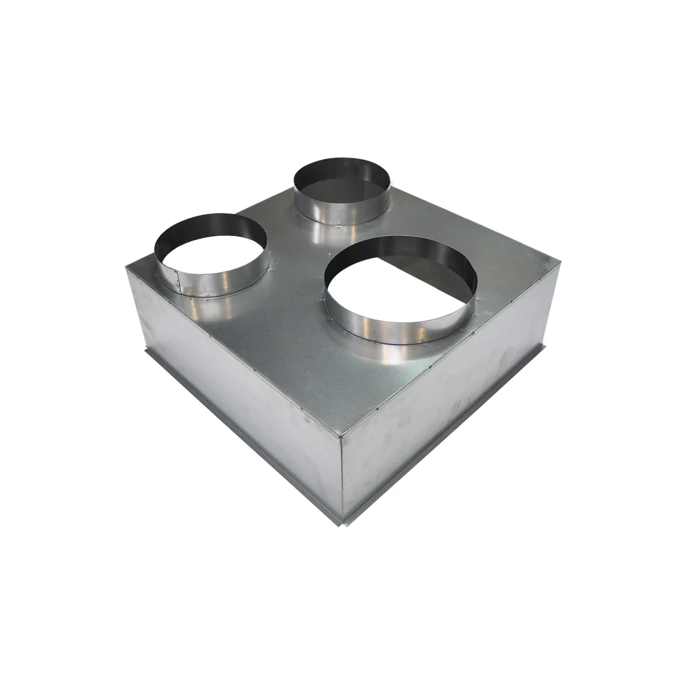 Plénum grille reprise 600x600 acier galvanisé piquages 2 x Ø 200 + 1 Ø 250
