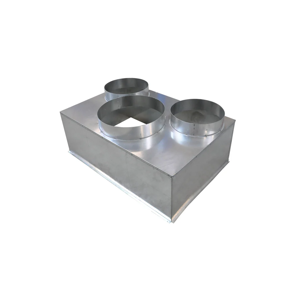 plénum grille reprise galvanisé 600×400 avec piquages 2 x Ø 200 + 1 Ø 250
