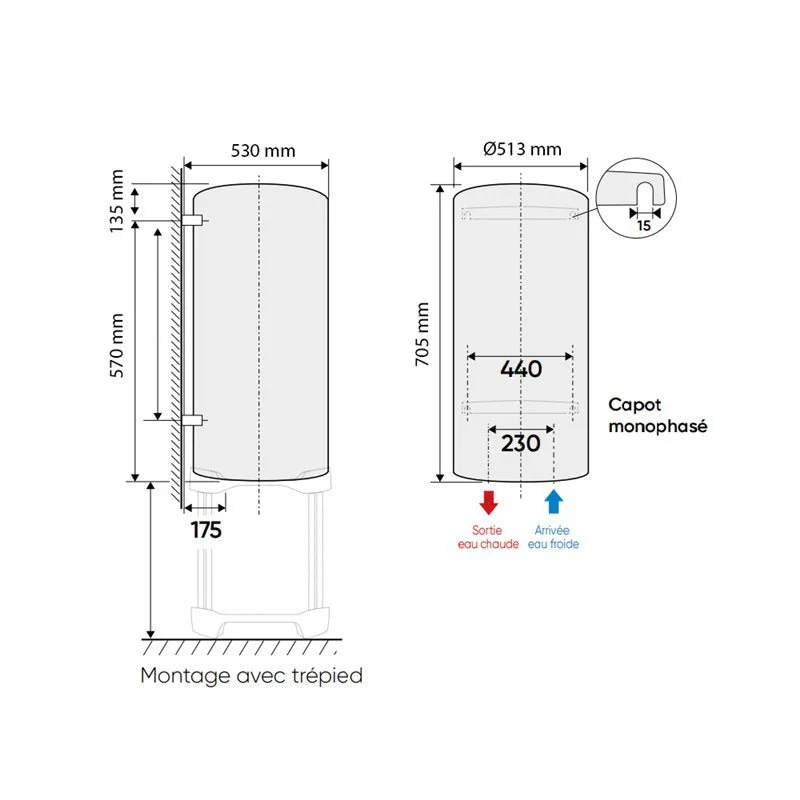 Zénéo 75 litres vertical mural standard - chauffe-eau électrique - Image 3